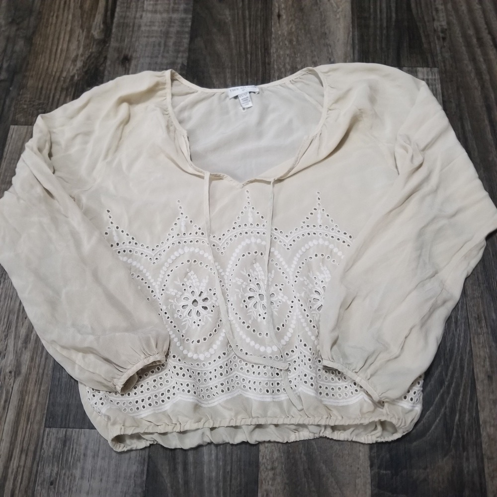 True Religion Blouse Women's Extra Small XS Long Sleeve Creamy White Silk